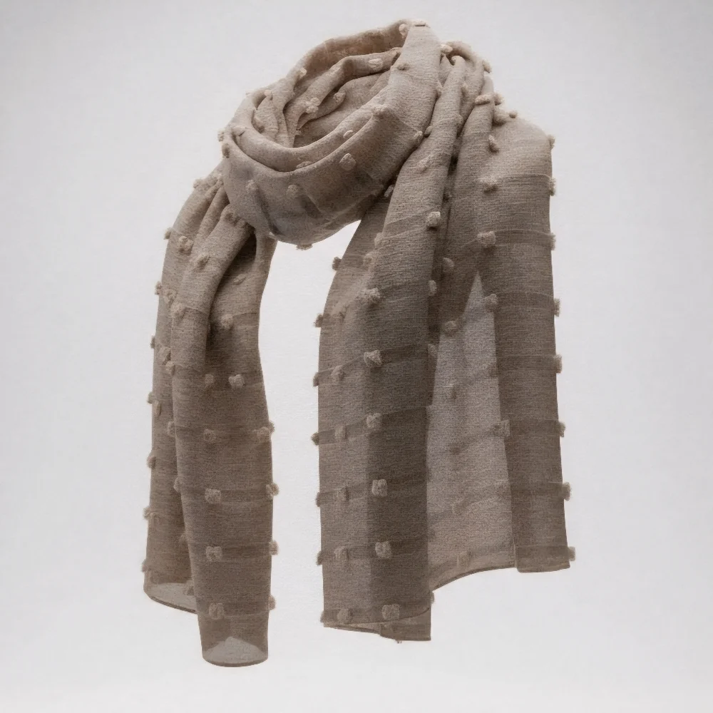 Elegant Lightweight Scarf Shawl in Soft Neutral Shades - Boutique Purchase NWOT